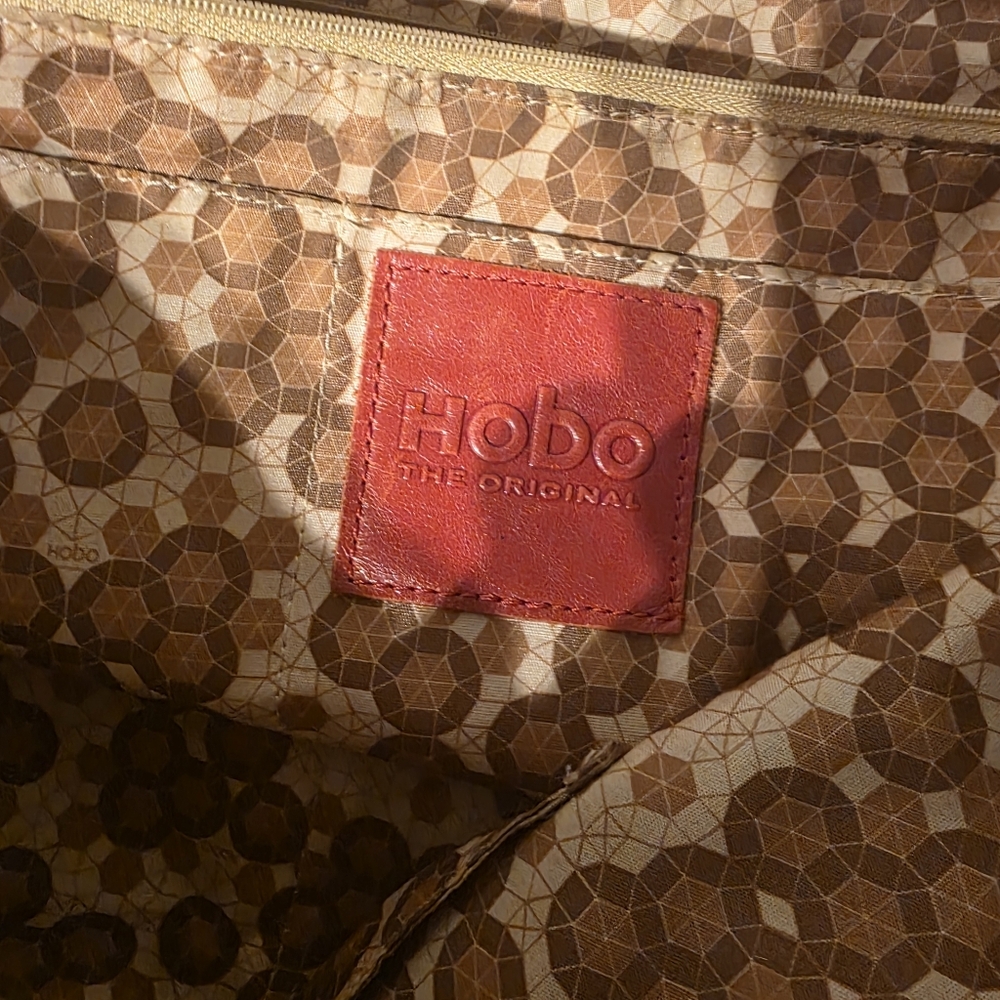 HOBO The Original Brown Leather Drawstring Tote Bag Front Zip Pocket Vintage - Picture 4 of 6